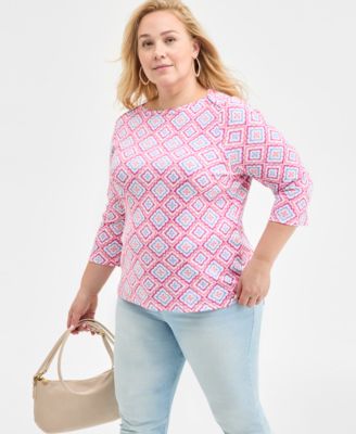Style & Co - Plus Size Printed 3/4-Sleeve Knit Top