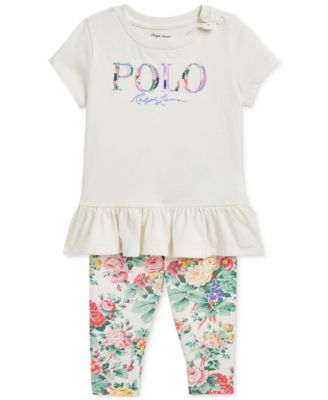 Polo Ralph Lauren - Baby Ruffled Polo Tee & Floral Leggings Set