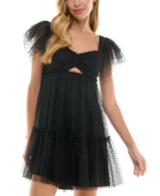 City Studios - Juniors' Sweetheart-Neck Mesh Dot Glitter Dress