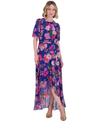 Jessica Howard - Petite Floral-Print Belted Flutter-Sleeve Dress