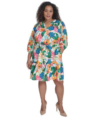 Jessica Howard - Plus Size Floral-Print Belted A-Line Dress