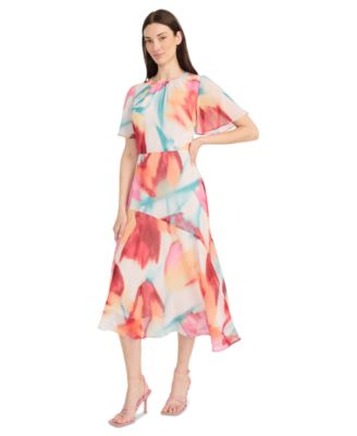 Maggy London - Women's Printed Asymmetric Hem Midi Dress