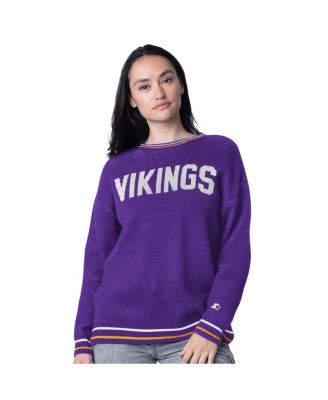 Starter - Women's Purple Minnesota Vikings Oversized On the Ball Intarsia Knit Pullover Sweater