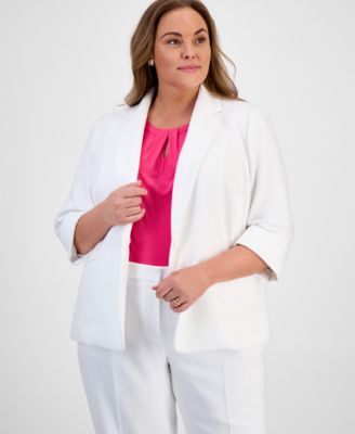 Kasper - Plus Size One-Button Cuffed-Sleeve Jacket