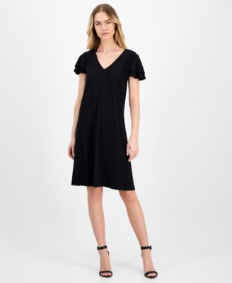 AK Anne Klein - Women's Double Flutter-Sleeve V-Neck Dress