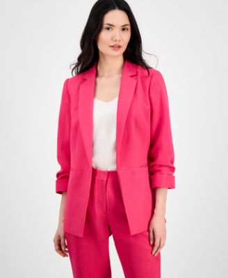 T Tahari - Women's Ruched-Sleeve Open-Front Blazer