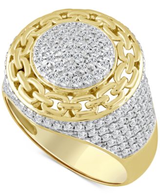 Macy's - Men's Diamond Circle Cluster Chain Link Ring (1-1/2 ct. t.w.) in 10k Gold