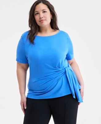 On 34th - Trendy Plus Size Elbow-Sleeve Tie-Waist T-Shirt
