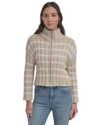 DKNY Jeans - Women's Cotton Mock-Neck Zip-Up Cardigan