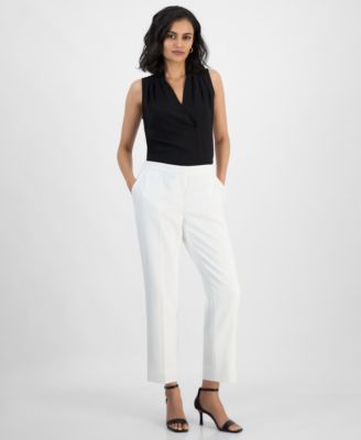 Kasper - Women's Fly-Front Elastic-Back Ankle Pants, Regular & Petite Sizes