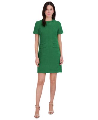 Eliza J - Petite Braided-Trim Short-Sleeve Shift Dress