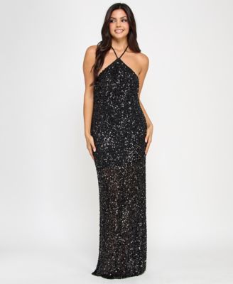 Morgan & Company - Juniors' Sequin Embellished Halter Gown