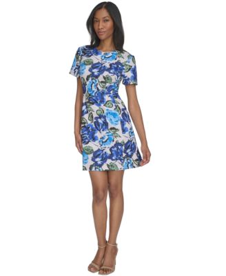 Halston - Women's Printed Fit & Flare Short-Sleeve Dress