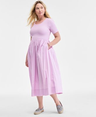 On 34th - Women's Mixed-Media Short-Sleeve Midi Dress