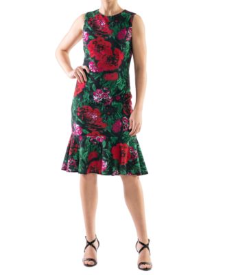 Donna Ricco - Women's Floral-Print Flounce-Hem Sheath Dress