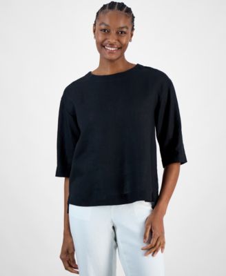 Charter Club - Petite Boat Neck 3/4-Sleeve Linen Top, Exclusively at Macy's