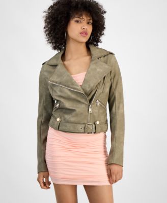 GUESS - Women's Concetta Faux-Leather Moto Jacket