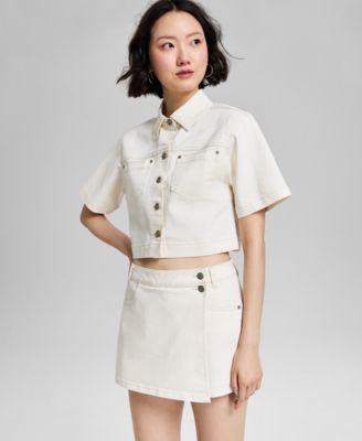 And Now This - Women's Short-Sleeve Cropped Denim Shirt Jacket