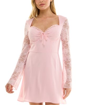 B Darlin - Juniors' Lace-Sleeve Mini Dress