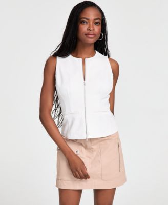 Bar III - Women's Sleeveless Dual-Zipper Pont&eacute; Top