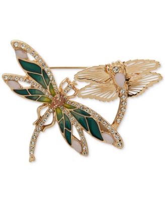 Anne Klein - Gold-Tone Multi-Stone Dragonflies Pin
