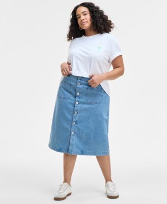 On 34th - Trendy Plus Size Patch-Pocket Denim Midi Skirt, Exclusively at Macy's