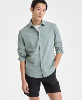 Alfani - Men's Elevated Puckered Long Sleeve Button-Front Shirt