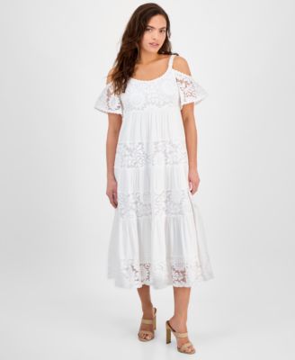Robbie Bee - Petite Lace Cold-Shoulder Flutter-Sleeve Dress