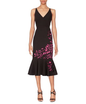 WHITE TIE by Shani - Women's Laser Cut Flounce-Hem Midi Dress