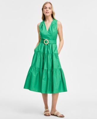 Vince Camuto - Women's Pleat-Neck Cotton Sleeveless Dress