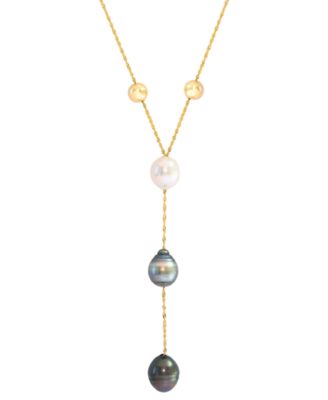 EFFY Collection - Cultured Black & Tahitian Pearl (9mm) & White Cultured South Sea Pearl (8mm) Necklace in 14k Yellow Gold, 18"