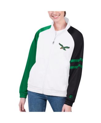 Starter - Women's White Philadelphia Eagles Curve Ball Raglan Full-Zip Track Jacket