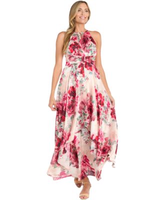 R & M Richards - Women's Floral-Print Halter Gown