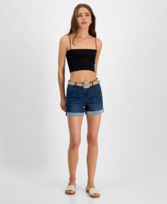 Dollhouse - Juniors' Belted High-Rise Cuffed Shorts