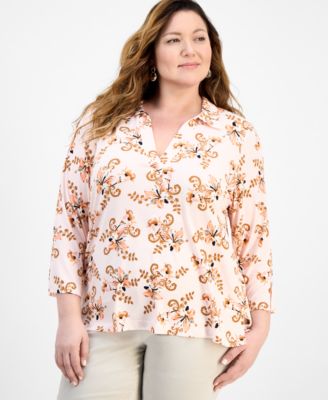 JM Collection - Plus Size Ariana Printed 3/4-Sleeve Tunic