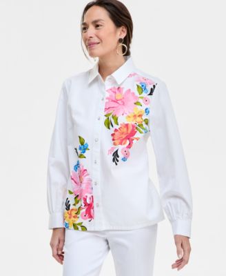 JM Collection - Women's Printed Cotton-Poplin Blouse