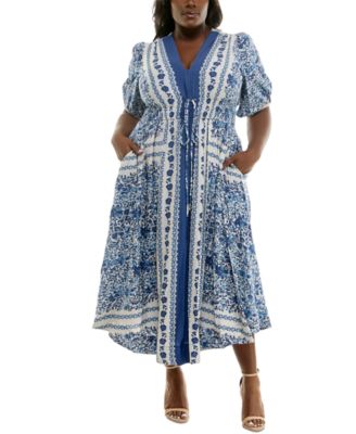 Taylor - Plus Size Floral-Print Puff-Sleeve Maxi Dress