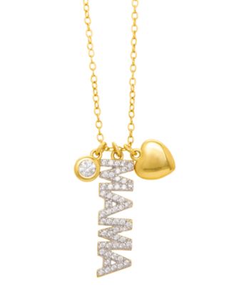 Macy's - Lab Grown White Sapphire Mama Multi-Charm 18" Pendant Necklace (3/8 ct. t.w.) in 14k Gold over Sterling Silver