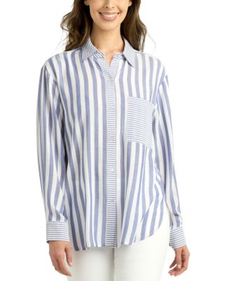 BCX - Juniors' Oversized Striped Long-Sleeve Shirt