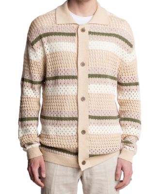Paisley & Gray - Men's Slim Fit Long Sleeve Crochet Cardigan Sweater