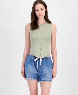 Ultra Flirt - Juniors' Button Front Sleeveless Top