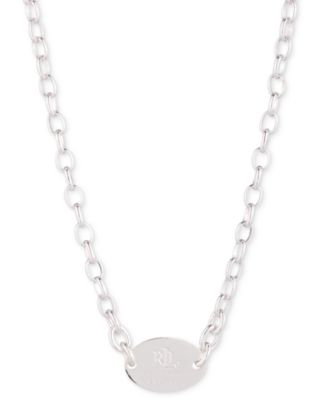 Lauren Ralph Lauren - Silver-Tone Polished Logo Disc 16" Collar Necklace