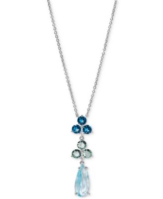 Eliot Danori - Silver-Tone Mixed Stone Lariat Necklace, 16" + 2" extender