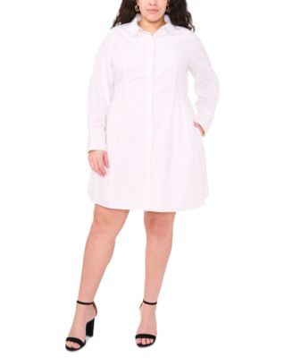MSK - Plus Size Cotton Collared Long-Sleeve Shirtdress
