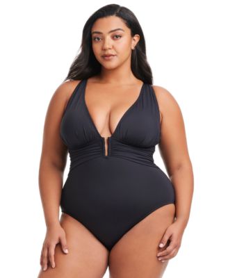 Bleu by Rod Beattie - Plus Size Key Item Plunge Plunging-Neck Swimsuit