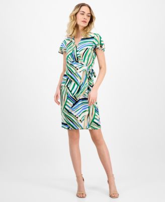 Anne Klein - Petite Printed Cutter-Sleeve Wrap Dress