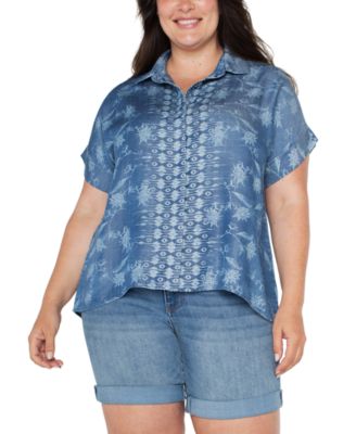 Liverpool Los Angeles - Plus Size Printed High-Low Camp Shirt