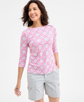 Style & Co - Women's Cotton Geo-Printed Boat-Neck Knit Top