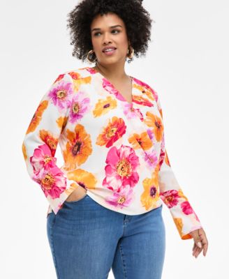 I.N.C. International Concepts - Plus Size Cuffed Surplice Blouse
