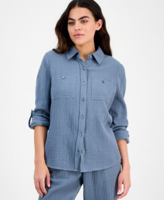 DKNY Jeans - Petite Cotton Roll-Tab Shirt